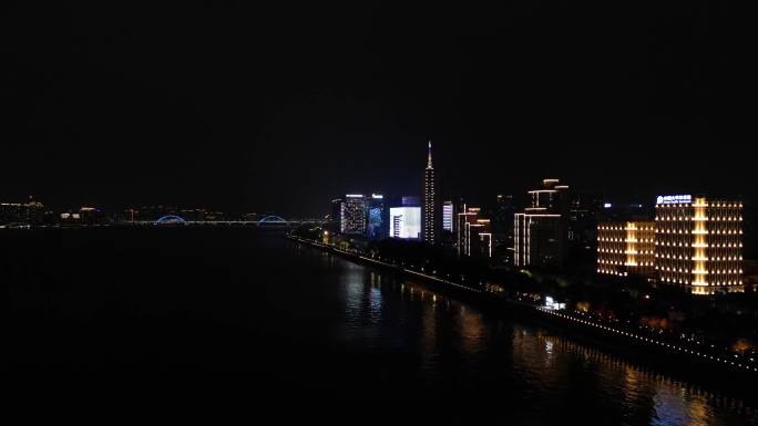 杭州钱塘江边  夜景航拍