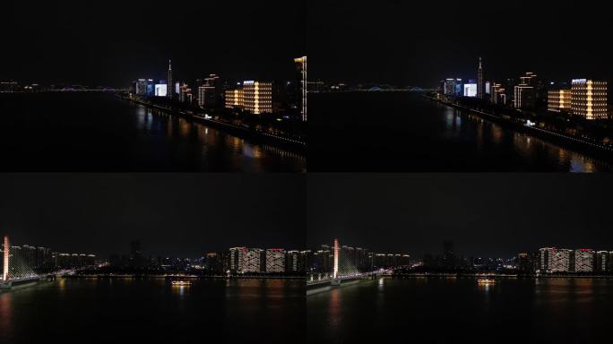 杭州钱塘江边  夜景航拍
