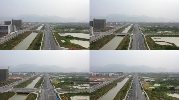 城市新区直线快速新公路航拍空镜