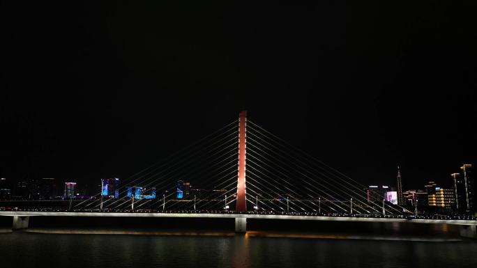 杭州钱塘江上西兴大桥夜景航拍