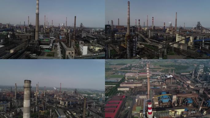 4K航拍钢铁厂工业生产排放