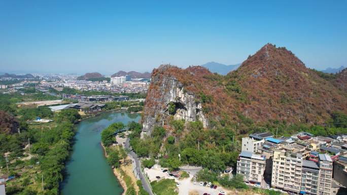 桂林山水漓江风光穿山公园喀斯特地貌航拍