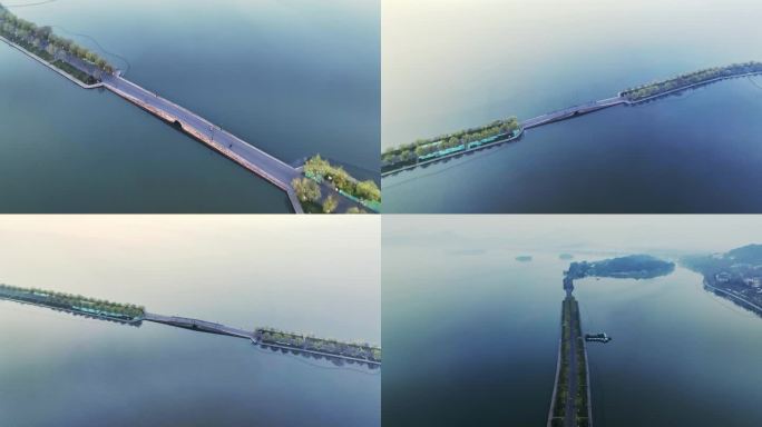 4K杭州西湖，清晨雾气的杨公堤