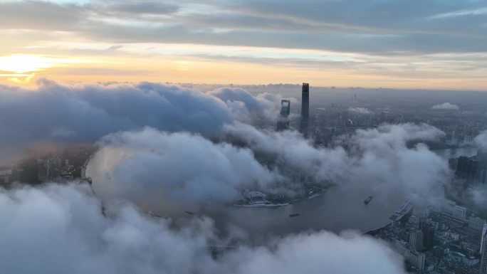 魔都航拍 云海日出 外滩陆家嘴 城市地标