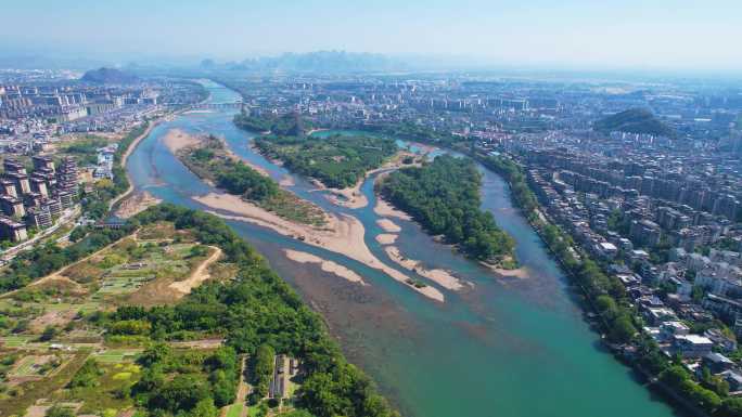 桂林山水漓江风光城市建筑喀斯特地貌航拍