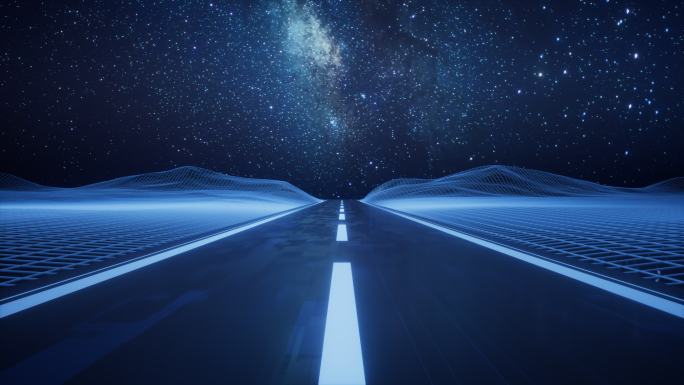 夜晚的道路与星空背景3D渲染