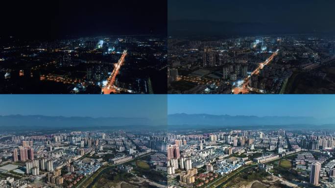 4K_江油城市风光航拍延时摄影日转夜