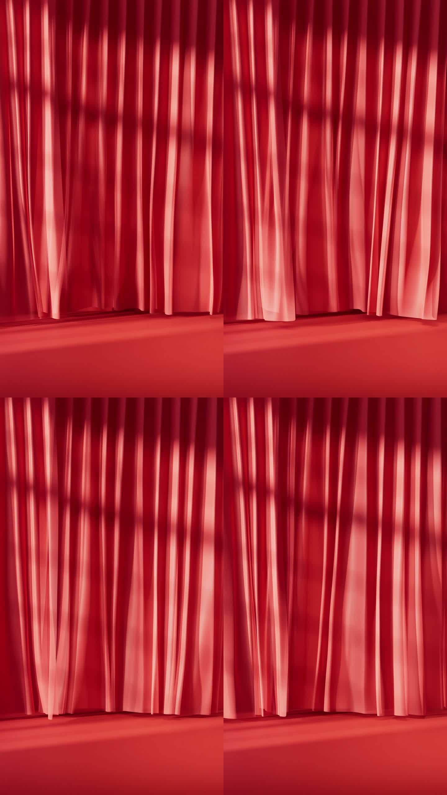 红色阳光与窗帘布料室内3D渲染
