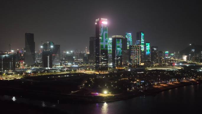 深圳南山区前海建筑群夜景航拍