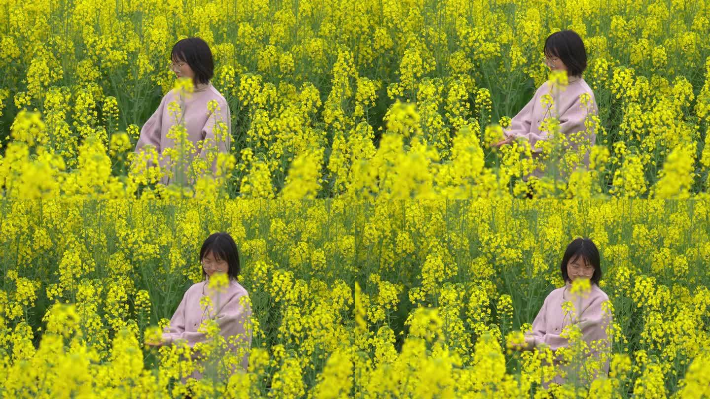 油菜花田拍照的女孩丨4K丨原创实拍