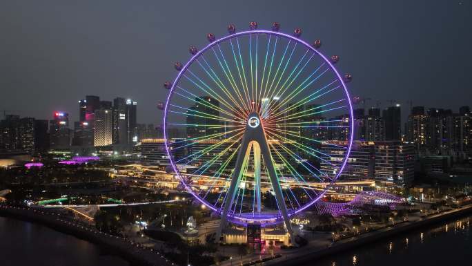 深圳宝安区摩天轮夜景航拍