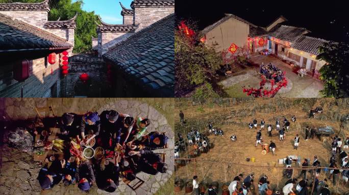 春节中国民族特色建筑和乡村幸福生活