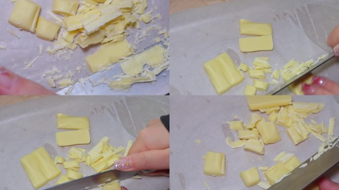 镜头合集切碎融化白巧克力做甜品原料1