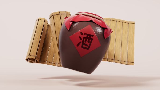 中国风古风酒坛子循环动画3D渲染