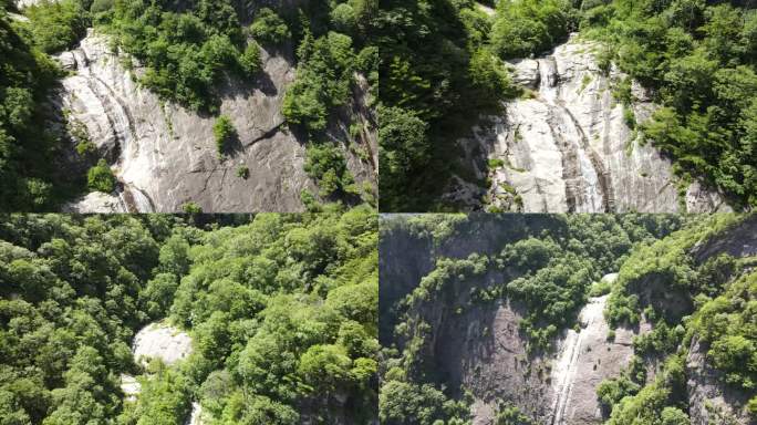 秦岭山间瀑布航拍 山间溪流大景航拍