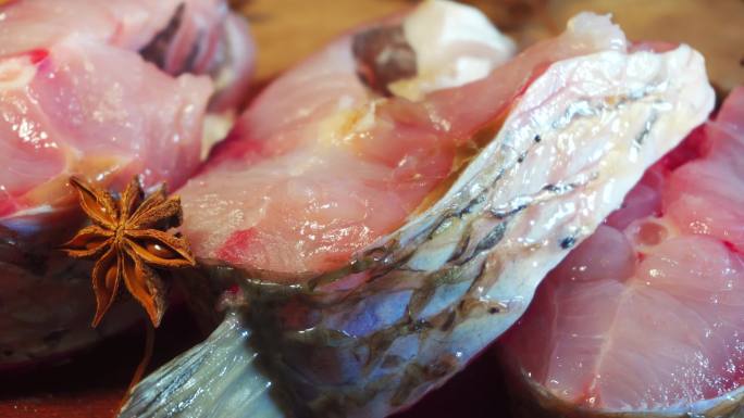 【4K】新鲜鱼块、鱼肉食材