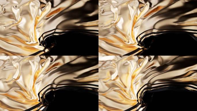 流动的多层黑金布料曲面背景3D渲染