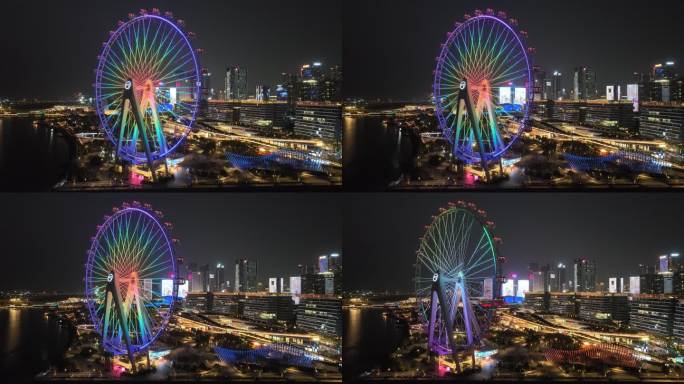 深圳宝安区摩天轮夜景航拍