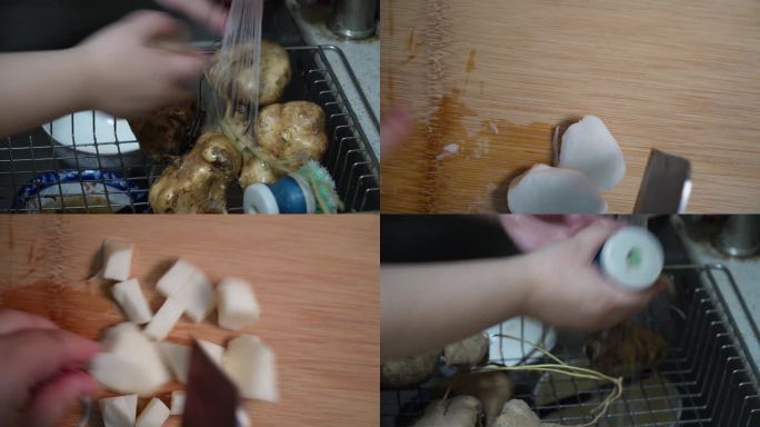 镜头合集清洗凉薯剥皮切菜做饭1