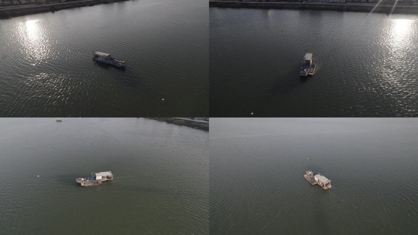 澄海莲阳江上渔船环绕拍摄