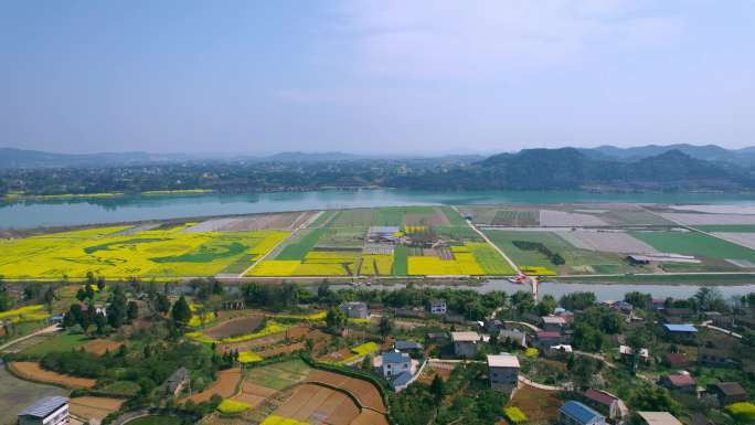 航拍嘉陵江河畔田园画卷