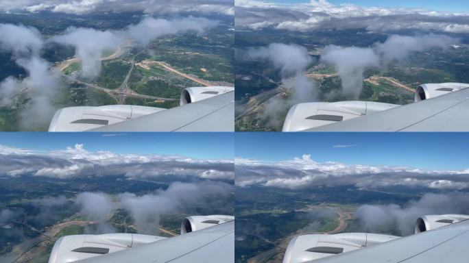 747飞机穿越云层大地清晰可见