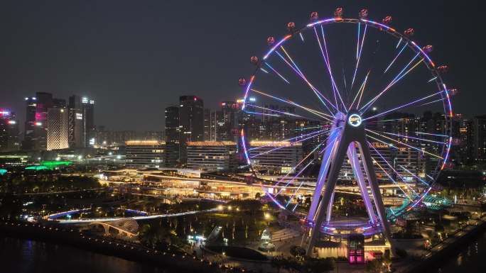 深圳宝安区摩天轮夜景航拍