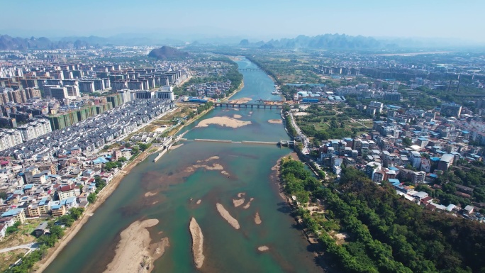 桂林山水漓江风光城市建筑喀斯特地貌航拍