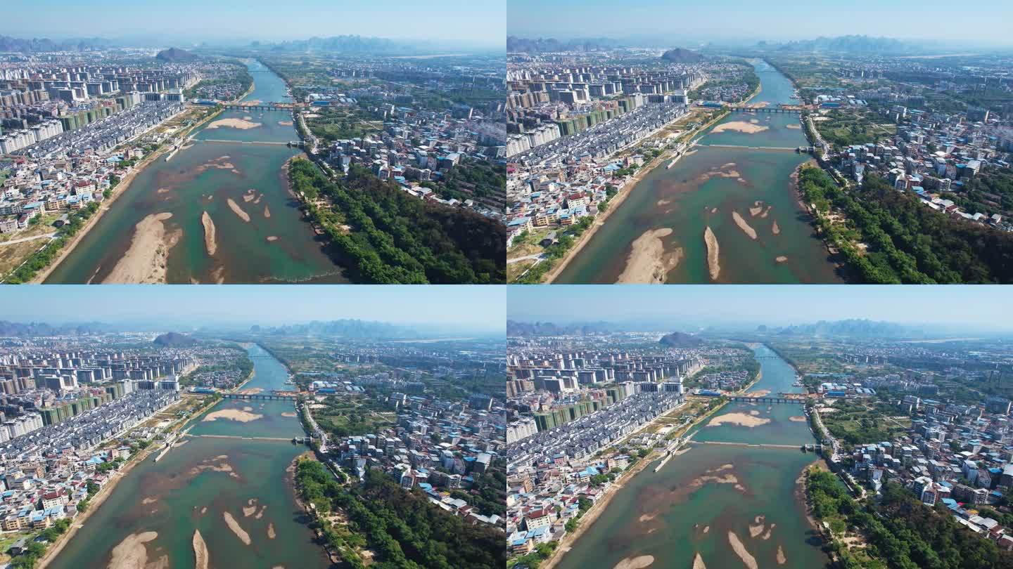 桂林山水漓江风光城市建筑喀斯特地貌航拍