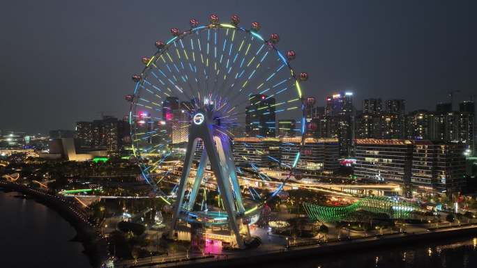 深圳宝安区摩天轮夜景航拍