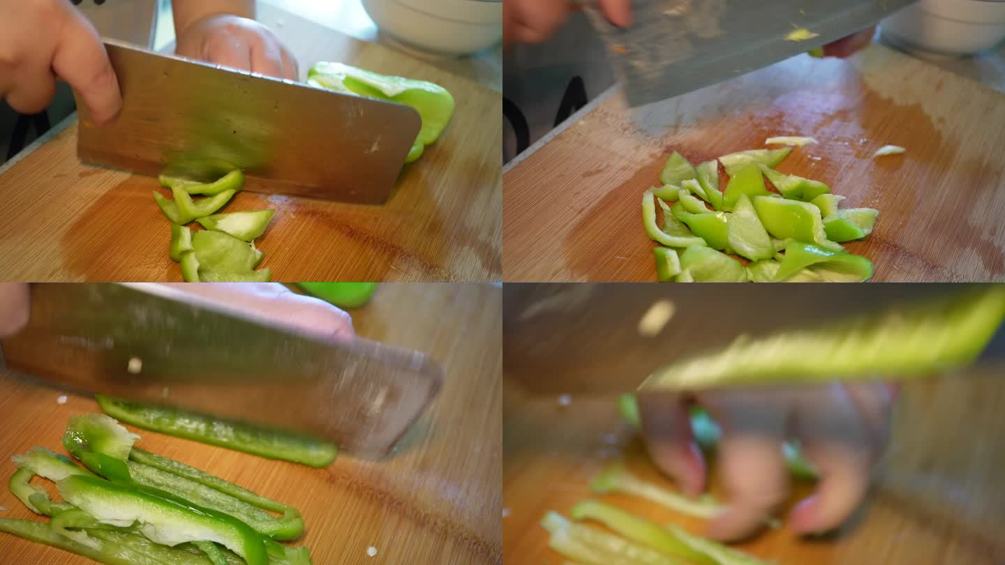 镜头合集清洗青椒切青椒柿子椒切菜洗菜做2