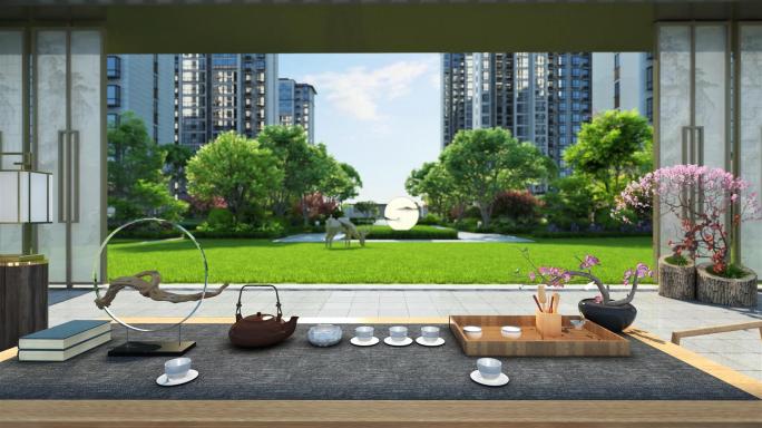 新中式古典园林建筑奢华景观三维动画