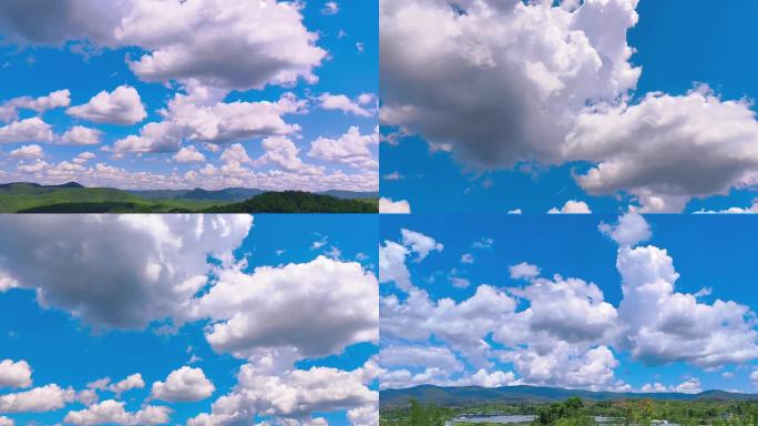 白云漂浮于清澈蔚蓝的天空治愈的旅途风景