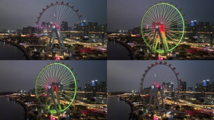 深圳宝安区摩天轮夜景航拍