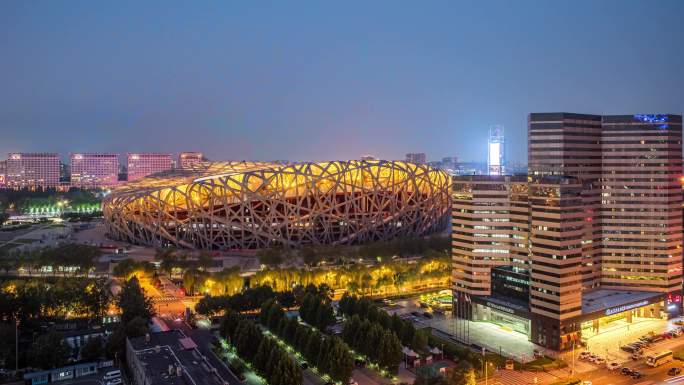 北京鸟巢国家体育馆夜景延时摄影