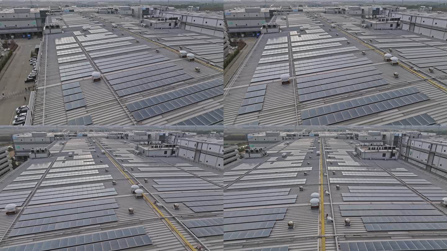 航拍菜鸟网络上海嘉定园区楼顶太阳能板