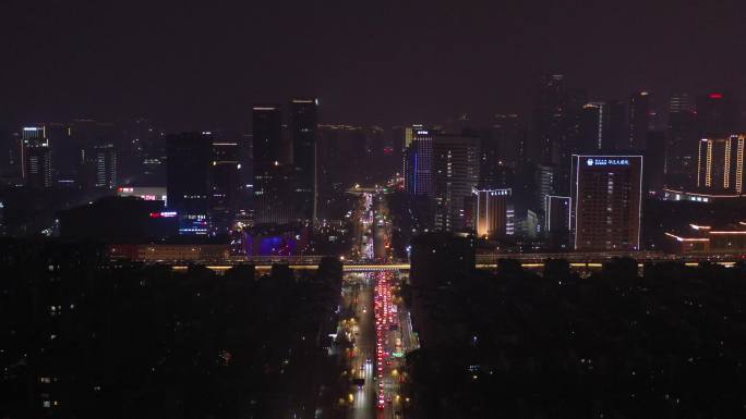 杭州庆春东路秋石高架路夜景车流