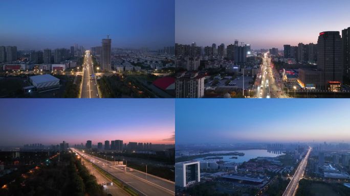 航拍武汉沌口经济开发区东风高架桥夜景
