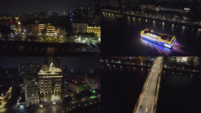 广州 沿江西路 夜景 航拍