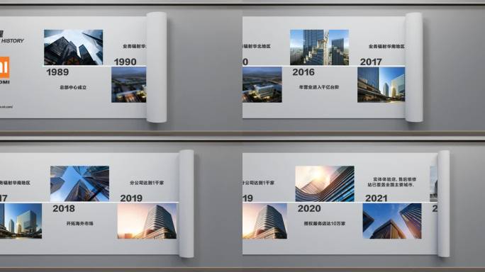 企业发展历程三维卷轴打开图文展示