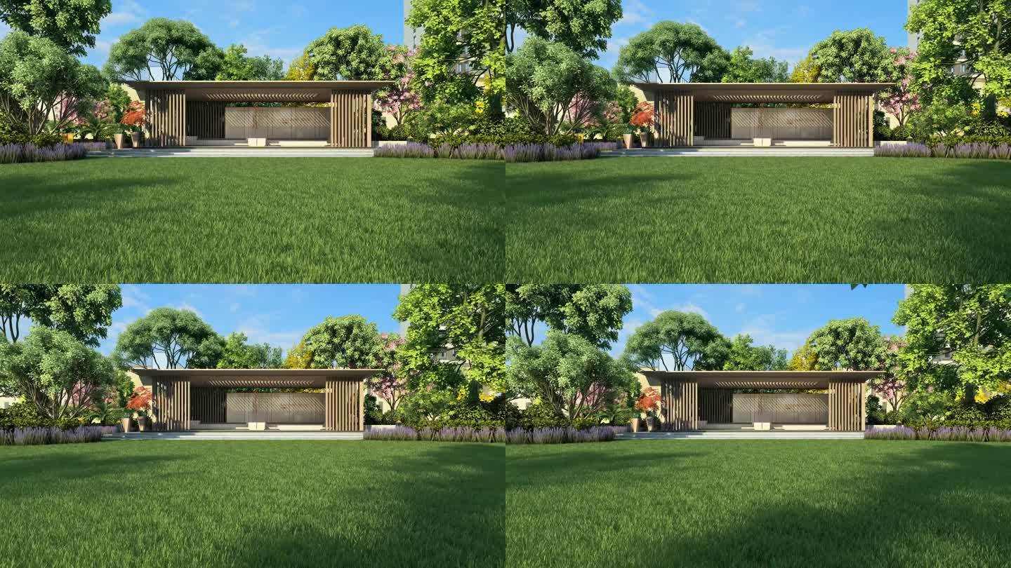 新中式草坪园林景观三维动画
