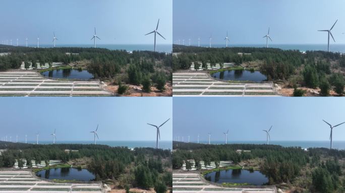 海边风能风力发电风车航拍