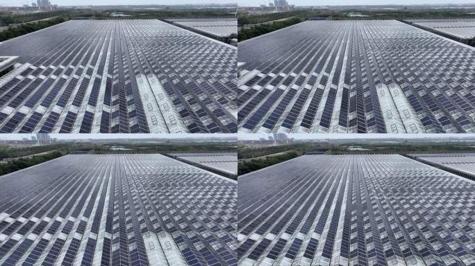 温室大棚房顶光伏太阳能发电站航拍