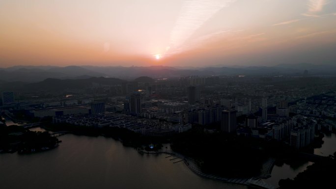 夕阳下绍兴风光航拍