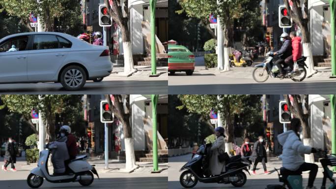 马路城市街道人轿车汽车摩托车流