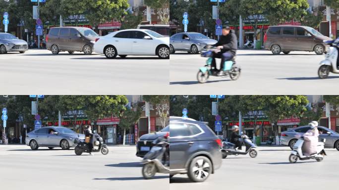 马路城市街道人轿车汽车摩托车流