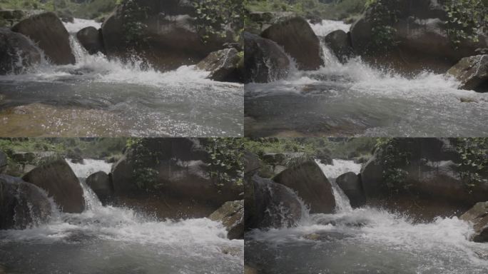 山涧瀑布清澈流水高速摄影4K