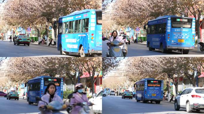 马路城市街道人轿车汽车摩托车流