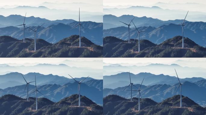 群山中的风力发电群 清洁能源