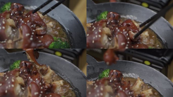 广东广式猪脚煲肉质食欲高清特写灰片